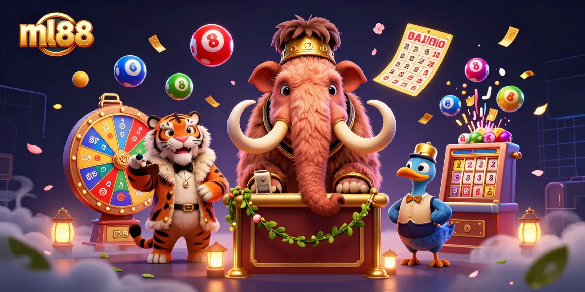 Engage with dynamic ml88 gaming action featuring a mammoth bouncer, saber-tooth tiger, and lottery excitement.