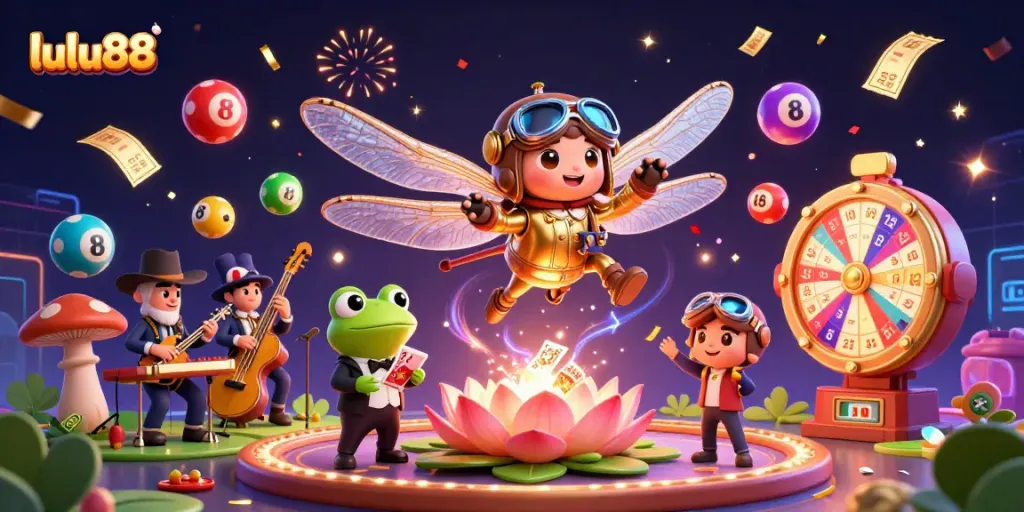 Engage in thrilling opportunities with lulu88 as a dragonfly pilot orchestrates a lively casino scene.