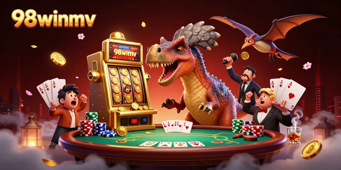 98winmv characters celebrate casino jackpots with dynamic slots and animated poker elements.