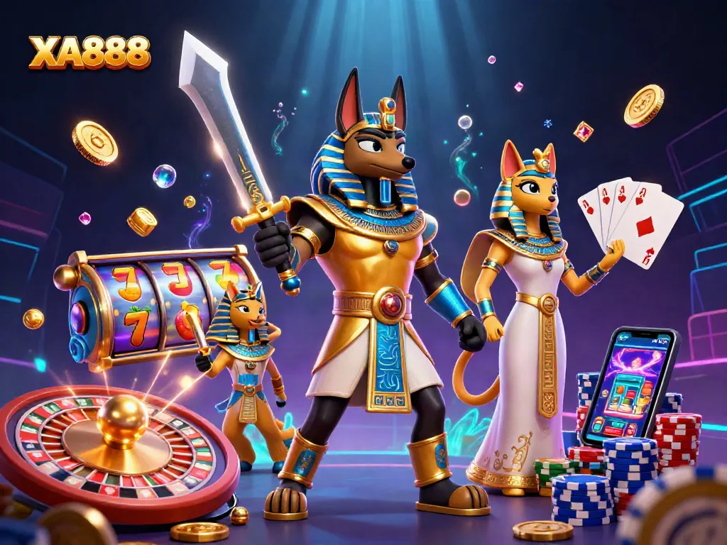 Experience the thrill of XA888 with Anubis and Bastet at a vibrant online casino.
