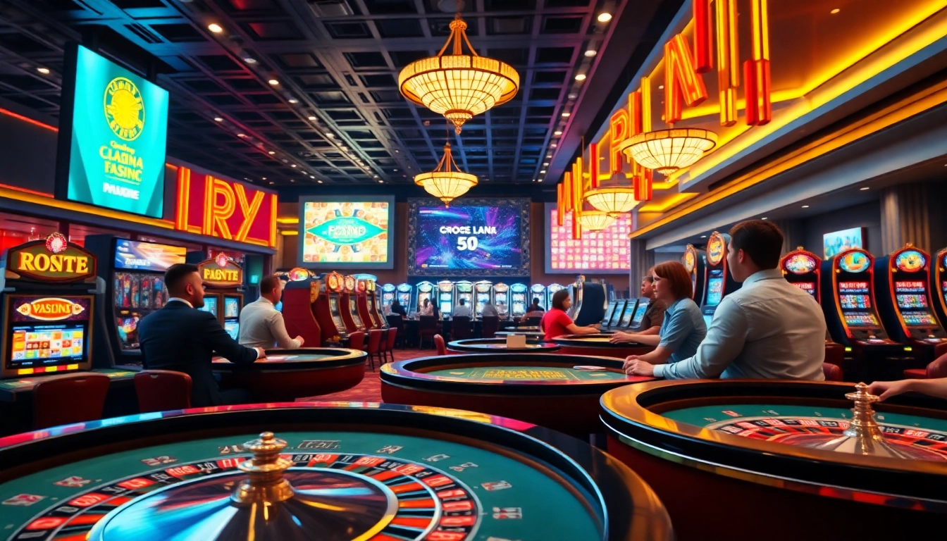 Vibrant casino en ligne France ambiance with players enjoying games in a lively hall.