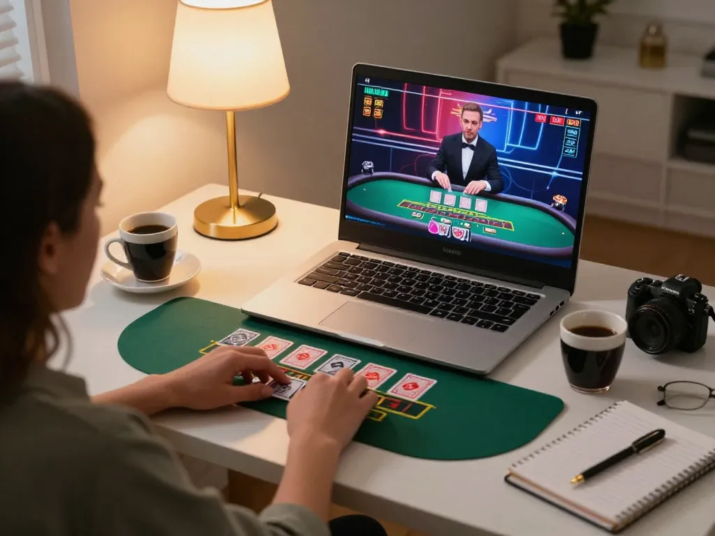 Action-packed online blackjack session at 58ff with player actively engaged on laptop screen