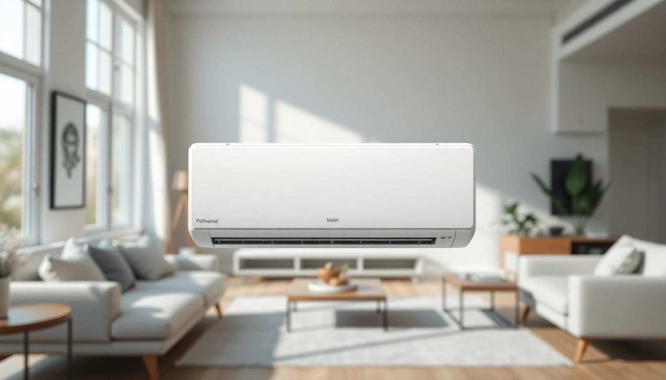 Efficient mini split AC unit efficiently cooling a modern living room, showcasing its sleek design.