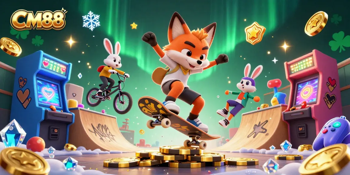 Experience the excitement of CM88 with a vibrant 3D scene featuring cartoon characters engaging in casino-themed adventures.