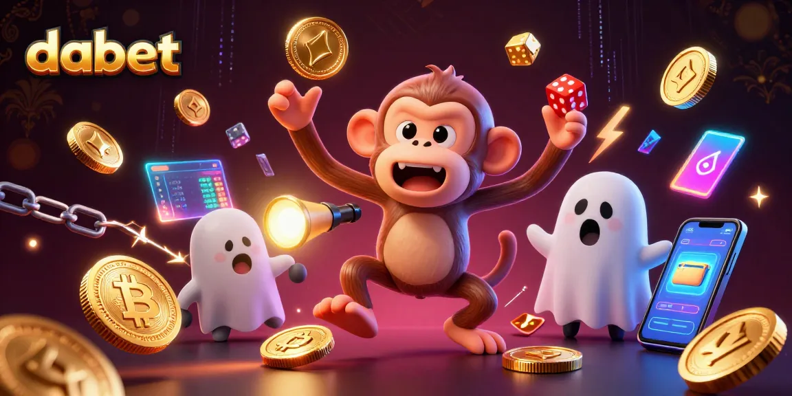 dabet offers thrilling crypto casino excitement with a ghost-hunter puppy tracking a playful poltergeist monkey