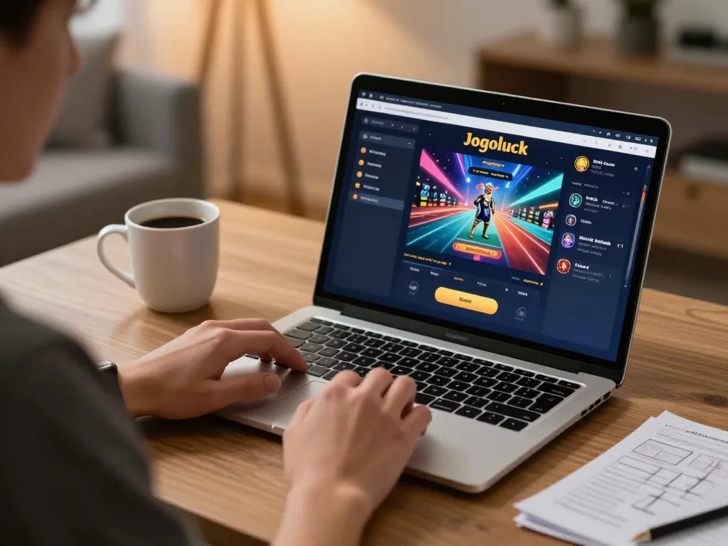 Engaging gameplay on Jogoluck's online platform in a cozy home office setting.