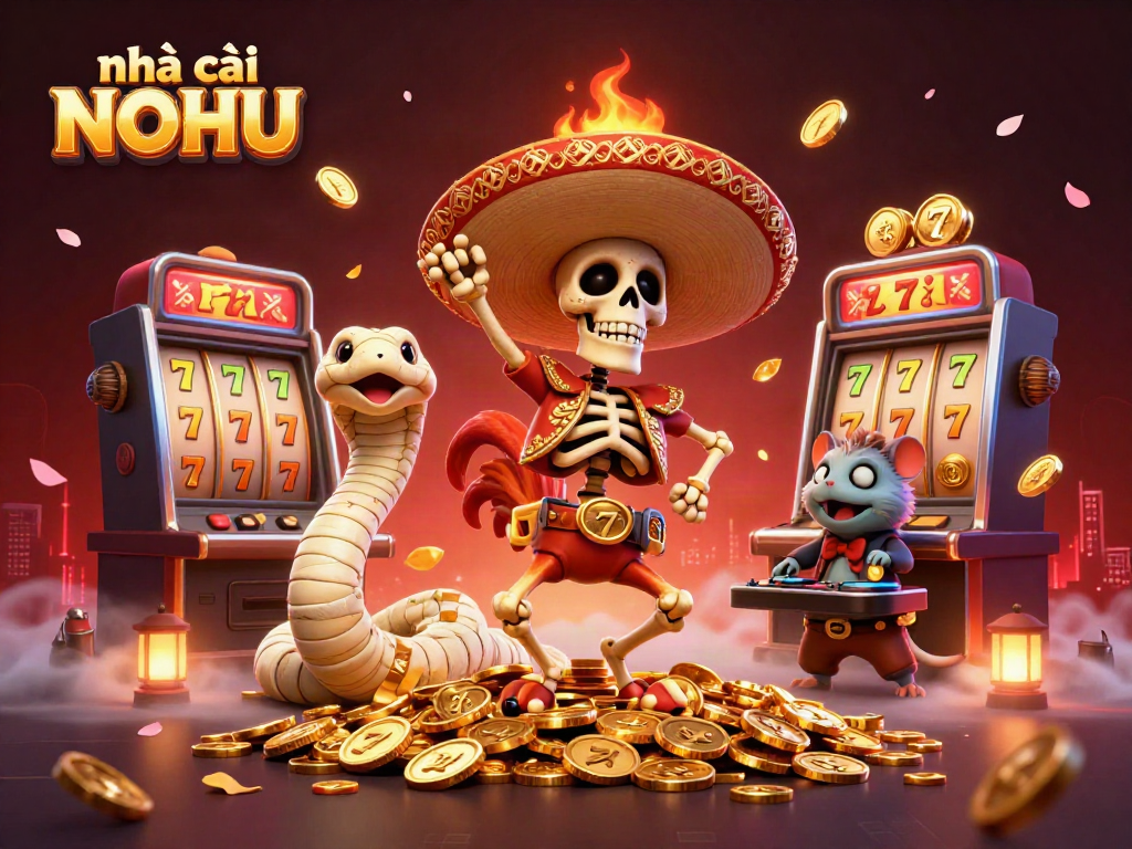 Revel in the vibrant world of nhà cái NOHU with animated characters celebrating a jackpot win amidst colorful slot machines.