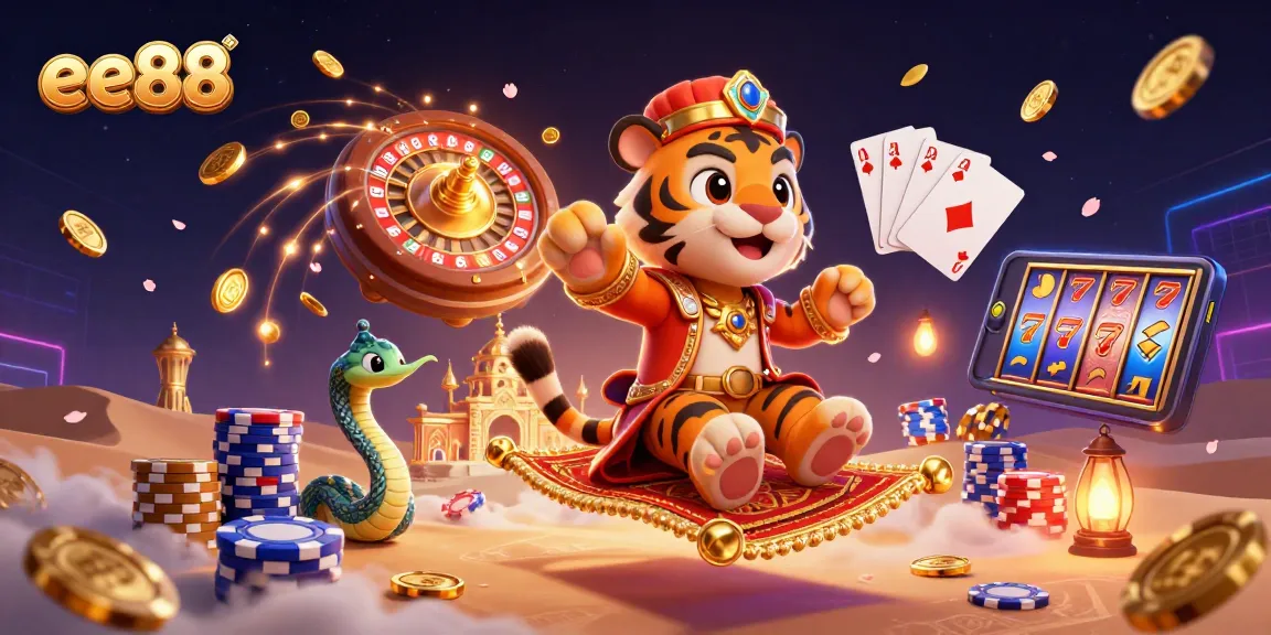 Experience the excitement of ee88 with a vibrant 3D casino scene featuring action-packed games.