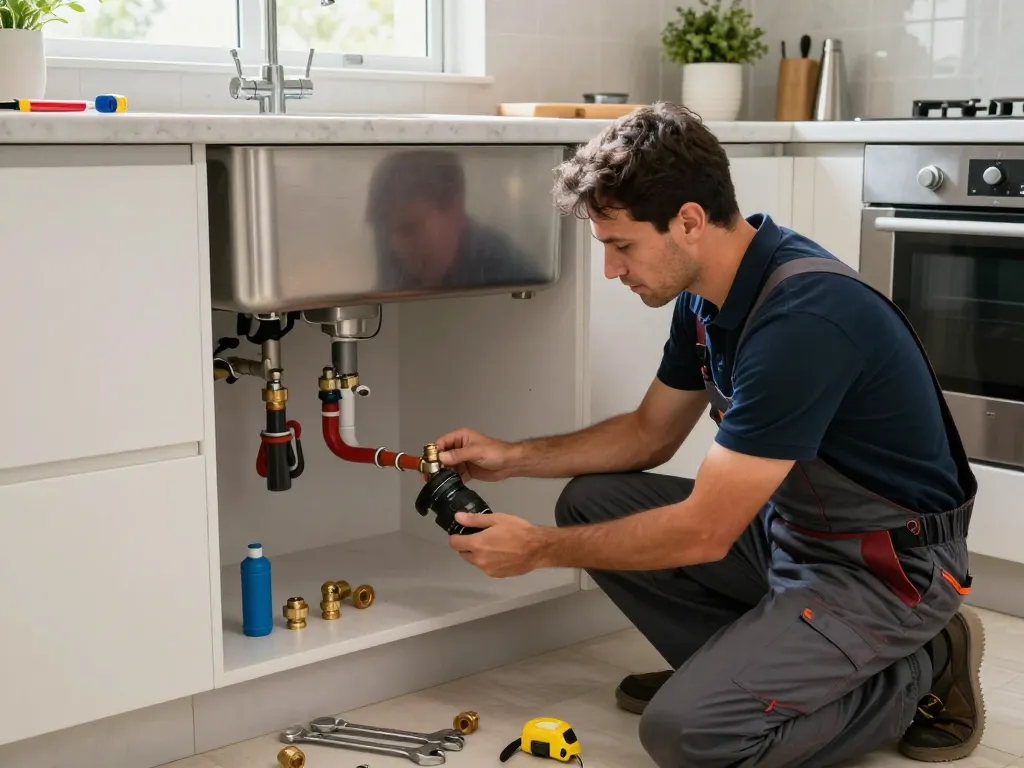 Expert plumber in São Paulo installing PEX system, showcasing quality services.