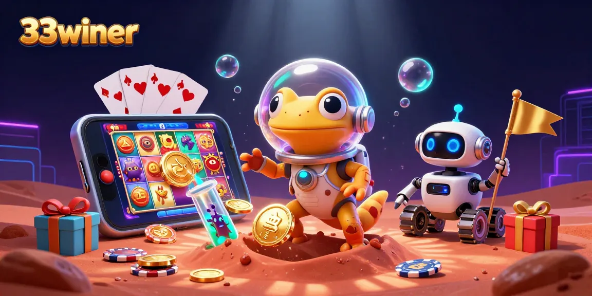 Engage in thrilling gameplay at 33winer with a Martian gecko and alien casino scene.