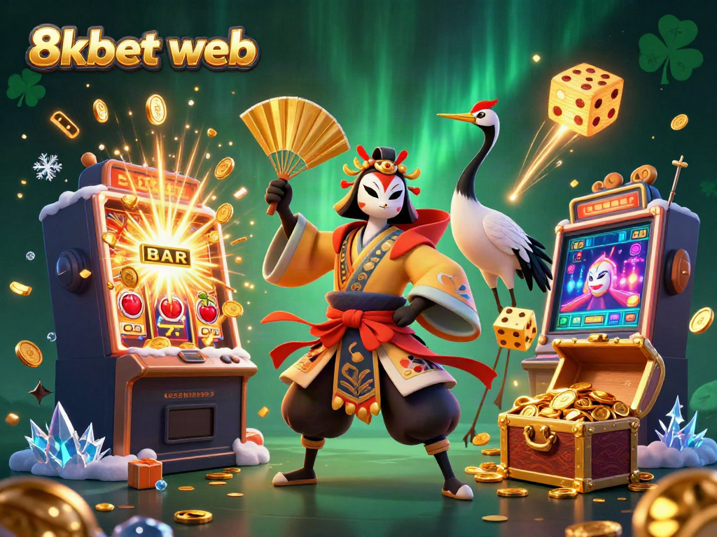 Experience exhilarating wins at 8xbet web with a vibrant casino scene filled with dynamic slot machines, gaming action, and captivating characters.
