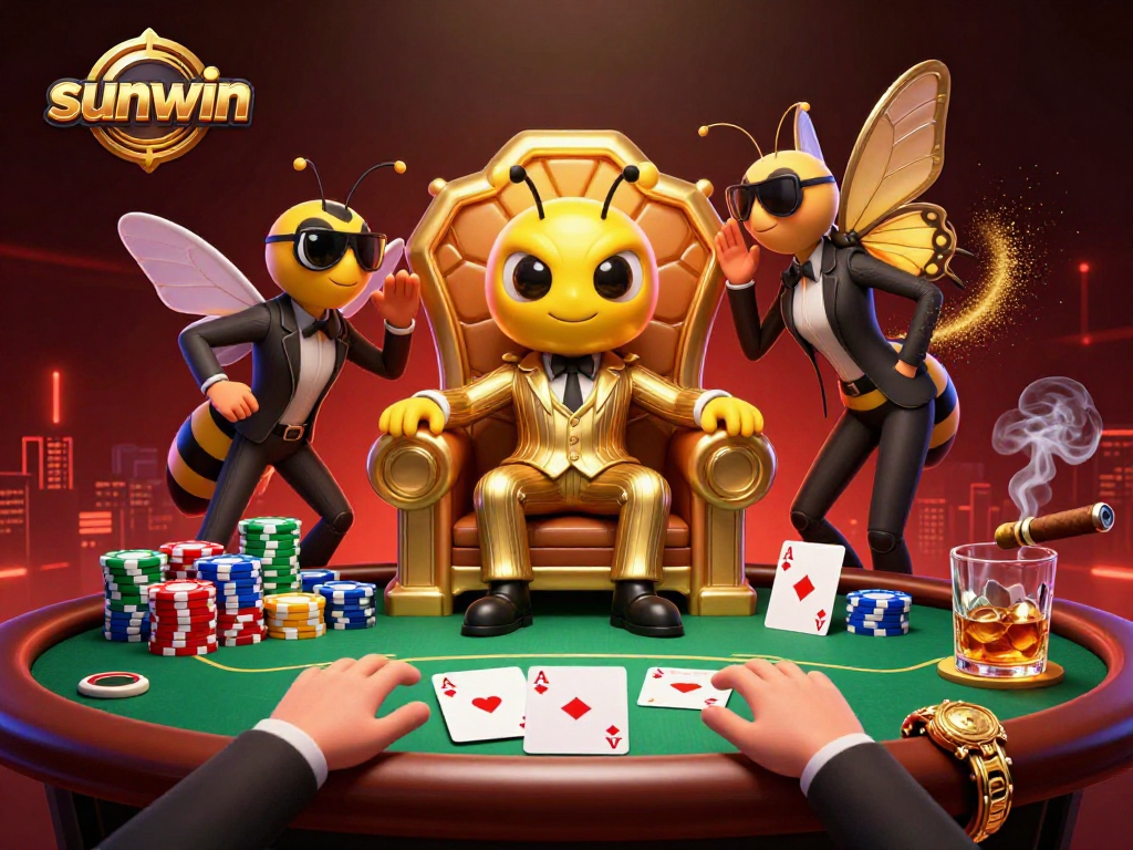 Engage in thrilling poker at sunwin with a detailed illustration of a bumblebee mob boss in action.