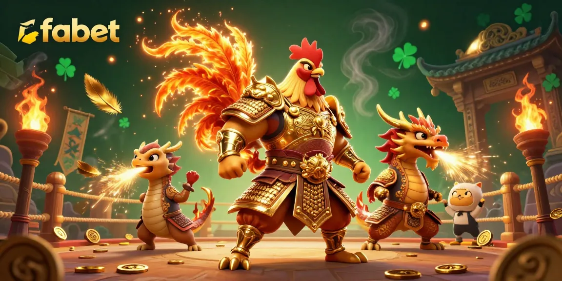 Engage in thrilling battles with fabet's dynamic gaming scene featuring an armored rooster warrior.