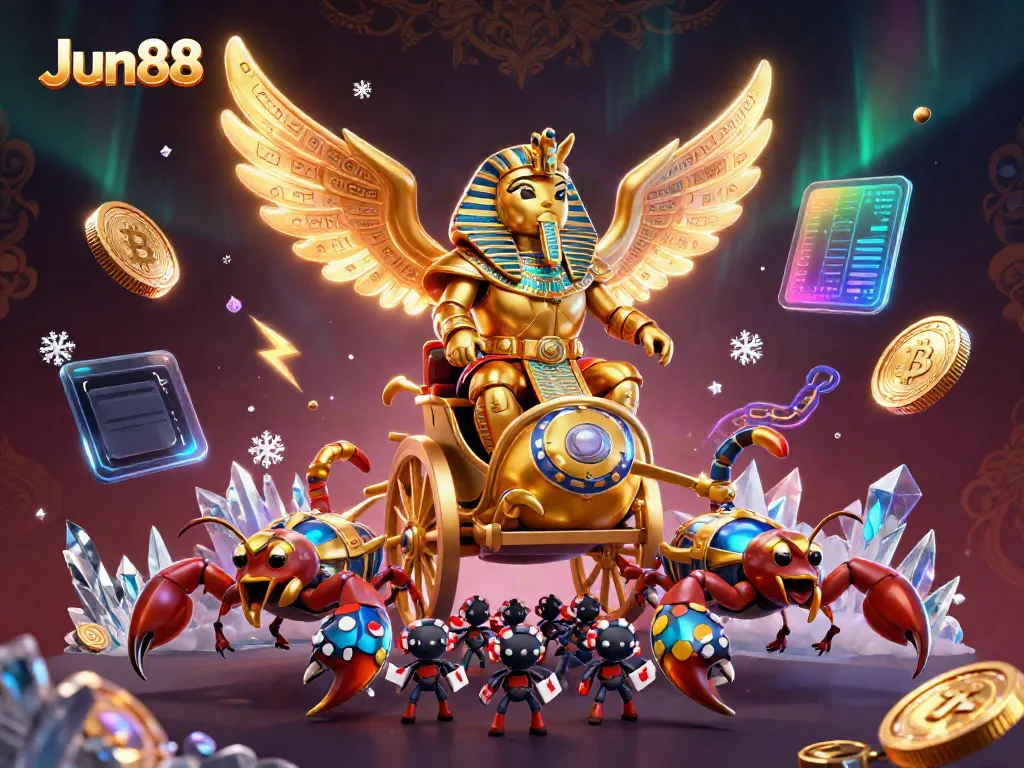 Experience thrilling gaming at Jun88 with a majestic 3D depiction showcasing vibrant casino elements.