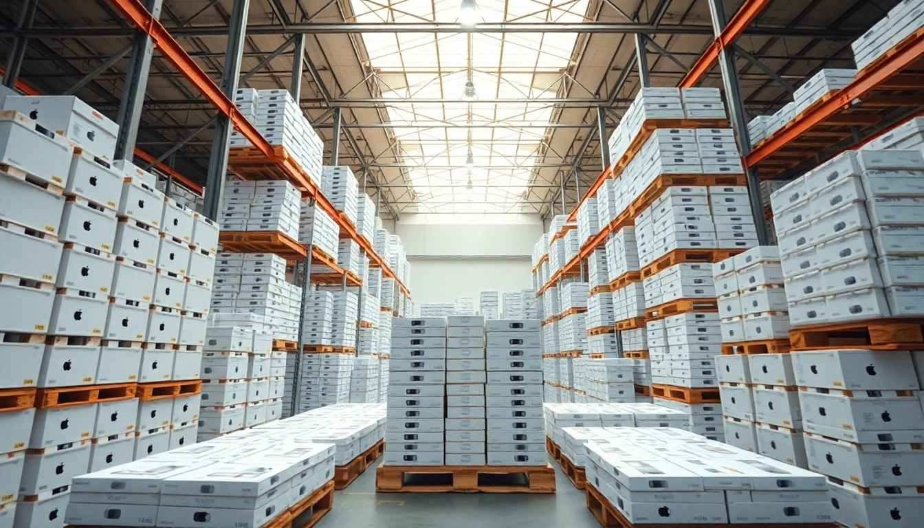 Liquidation iPhone Pallets for Sale – 20 Units (High Resale Value) displayed in a professional warehouse.