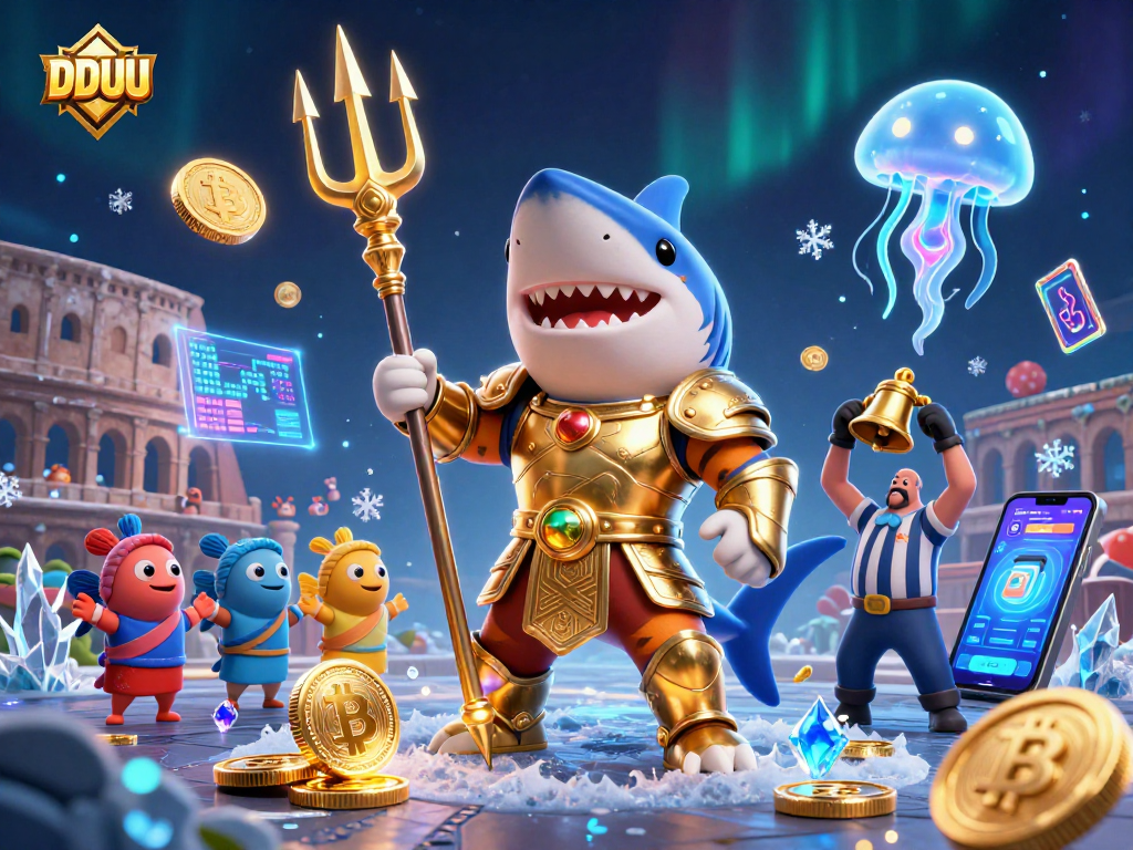 Experience the thrilling slots at DDUU with a golden gladiator shark, showcasing rich gameplay elements.