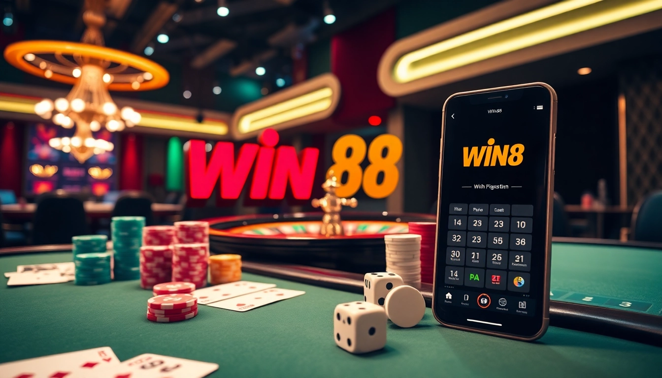 Experience the excitement of win 88 at a luxurious casino table with vibrant games and betting action.