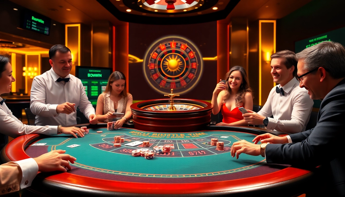 Experience thrilling gaming at Bomwin's high-stakes Baccarat table with vibrant chips and cards.