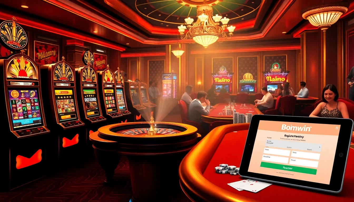 Experience Đăng ký Bomwin with exciting slot machines and a vibrant casino atmosphere.