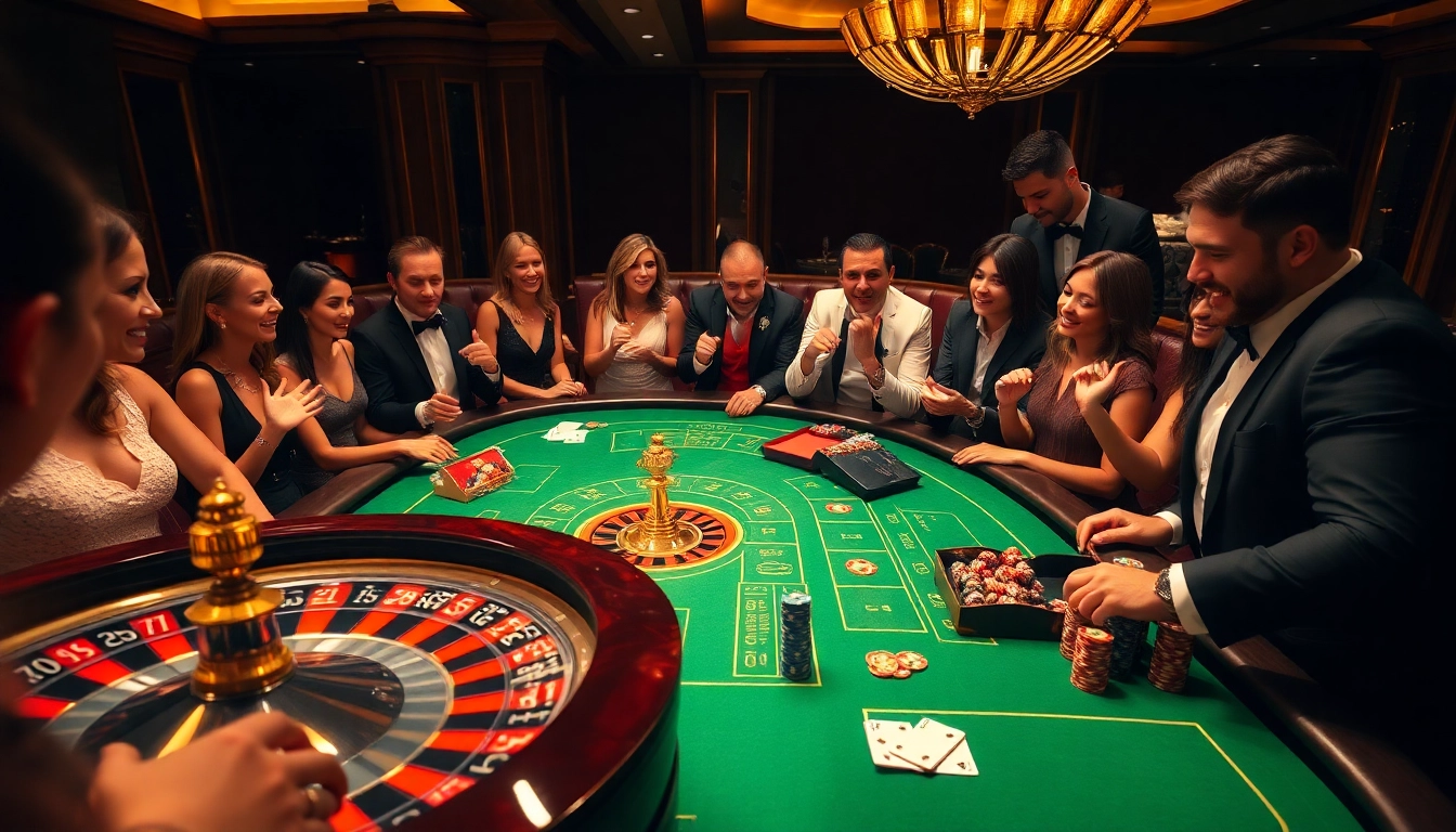Players enjoying an exciting game at the 688v casino table, filled with poker chips and cards.