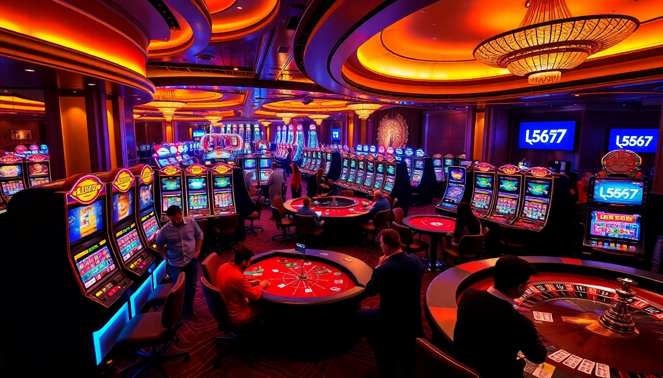Players enjoying games at l567 casino, featuring vibrant atmosphere and luxurious gambling elements.