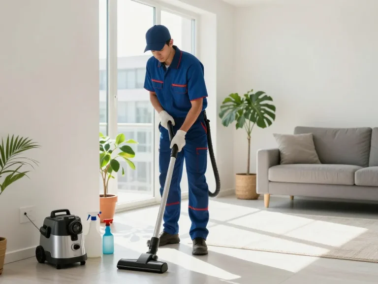 Dedetizadora technician applying eco-friendly pest control solutions in modern home.