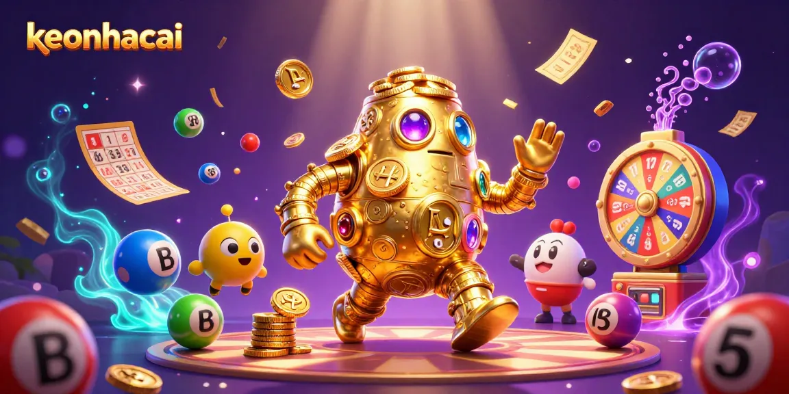 Place bets and enjoy vibrant visuals from keonhacai, featuring a golden golem and exciting gambling elements.