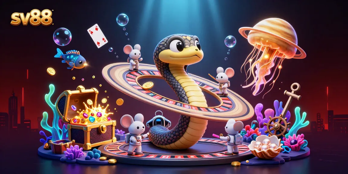 sv88 showcases tiny astronaut mice betting on a cosmic roulette wheel amidst vibrant casino elements.