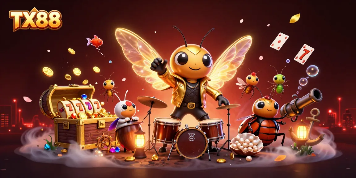Experience thrilling gameplay at TX88 with cartoon characters in a dynamic casino scene.