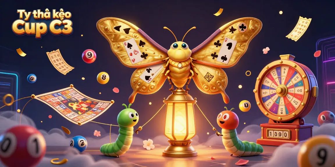 Tỷ lệ kèo Cup C3 visualizing vibrant lottery and casino elements in a dynamic 3D scene