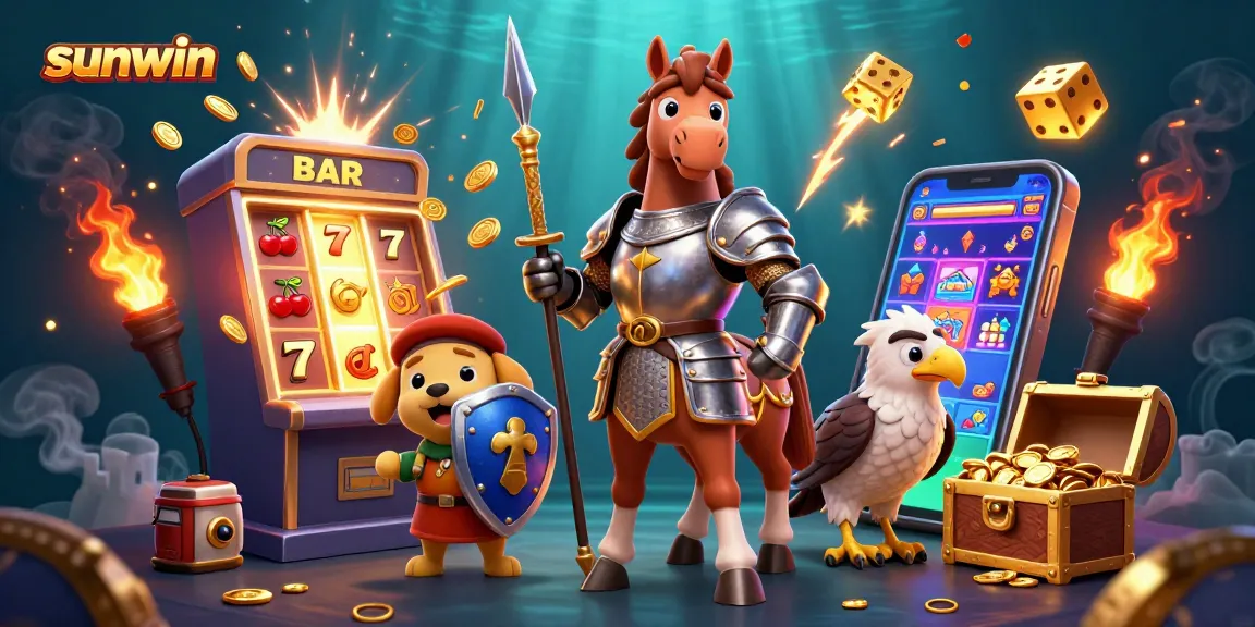 Engage with sunwin's exciting casino experience featuring dynamic slots and vibrant characters in an enchanting scene.