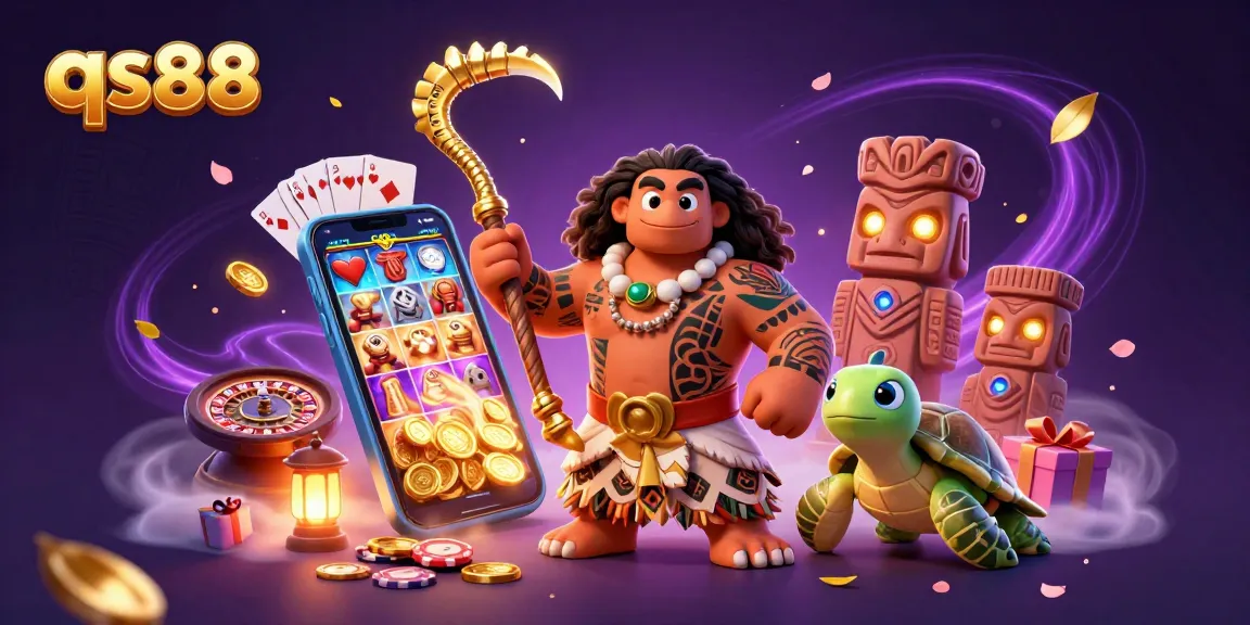 Win big with qs88 in this colorful gambling scene featuring dynamic slot games and exciting casino elements.