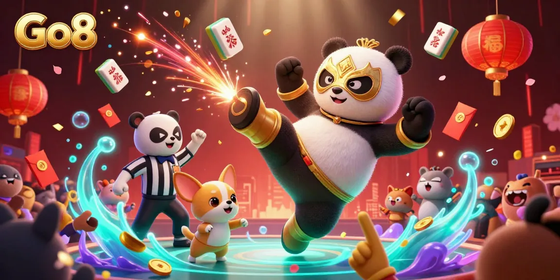 Action-packed scene showcasing gambling excitement at Go8 with vibrant characters and game elements.